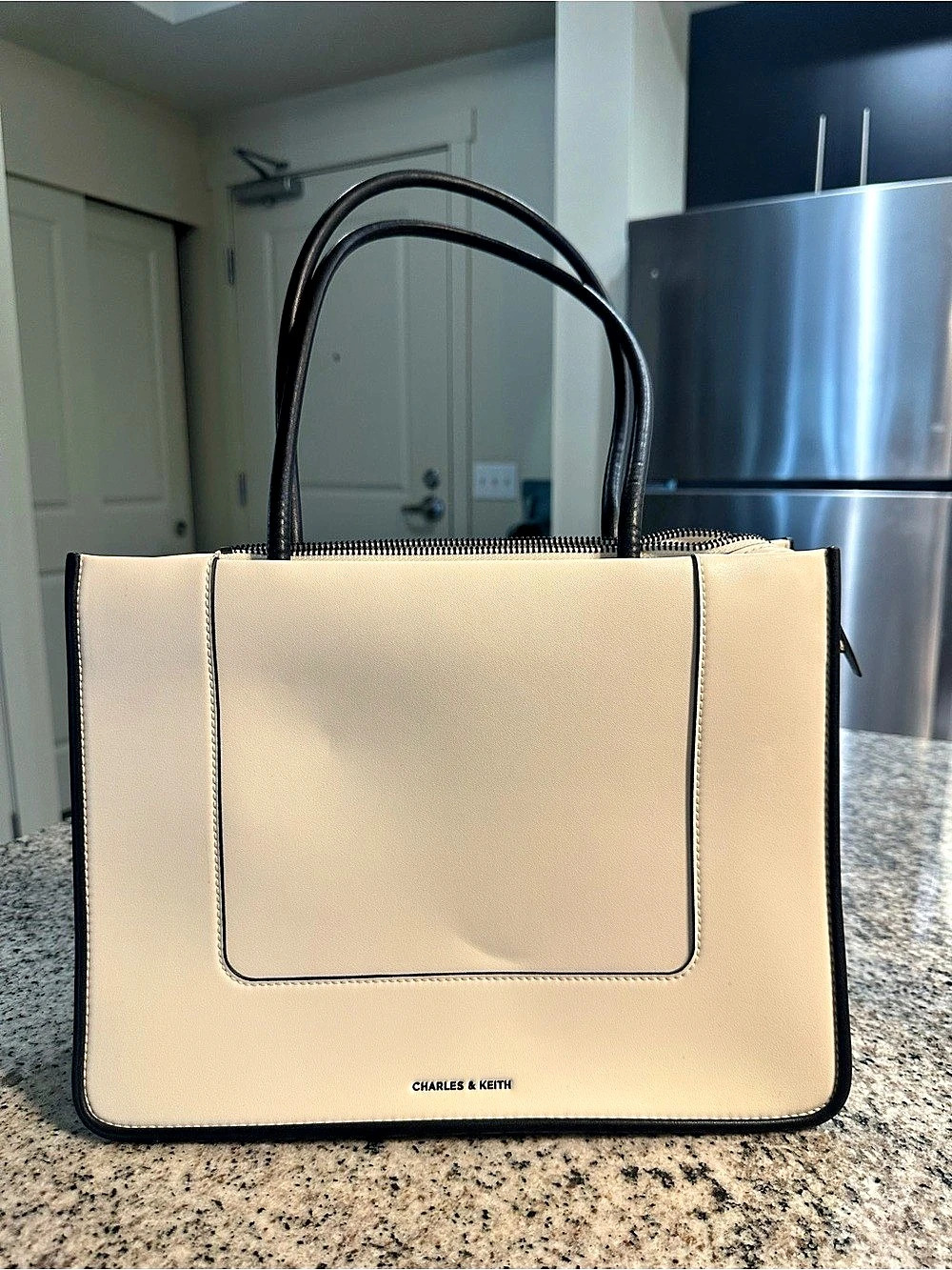 Charles & Keith Daylla Tote Bag in Beige & Black